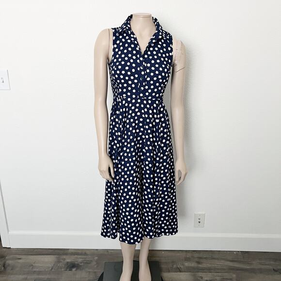 [Kate Spade] Navy California Dreaming Cloud Dot Sleeveless Shirtdress Midi Sz 0 - Picture 2 of 12